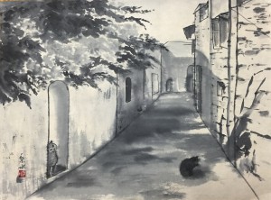 Landscape with cats